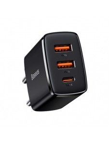 Baseus Kompakt snabbladdare 2x USB / USB Typ C 30W 3A Strömförsörjning Snabbladdning svart (CCXJ-E01)