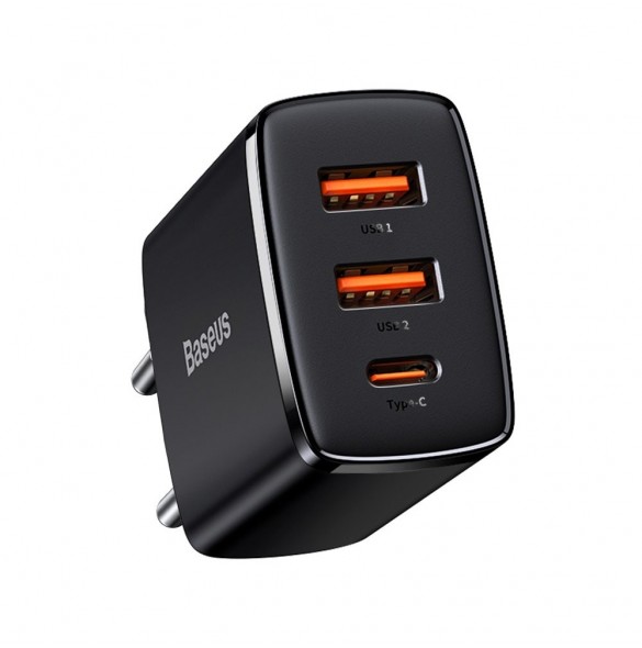 Baseus Kompakt snabbladdare 2x USB / USB Typ C 30W 3A Strömförsörjning Snabbladdning svart (CCXJ-E01)