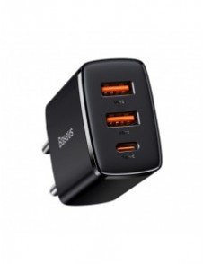 Baseus Kompakt snabbladdare 2x USB / USB Typ C 30W 3A Strömförsörjning Snabbladdning svart (CCXJ-E01)