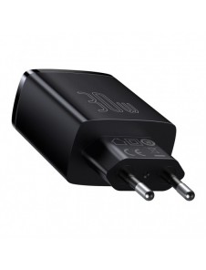Baseus Kompakt snabbladdare 2x USB / USB Typ C 30W 3A Strömförsörjning Snabbladdning svart (CCXJ-E01)