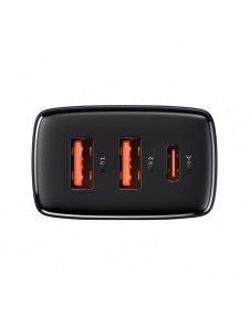 Baseus Kompakt snabbladdare 2x USB / USB Typ C 30W 3A Strömförsörjning Snabbladdning svart (CCXJ-E01)
