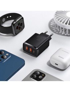 Baseus Kompakt snabbladdare 2x USB / USB Typ C 30W 3A Strömförsörjning Snabbladdning svart (CCXJ-E01)