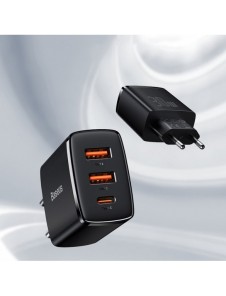 Baseus Kompakt snabbladdare 2x USB / USB Typ C 30W 3A Strömförsörjning Snabbladdning svart (CCXJ-E01)