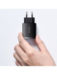 Baseus Kompakt snabbladdare 2x USB / USB Typ C 30W 3A Strömförsörjning Snabbladdning svart (CCXJ-E01)