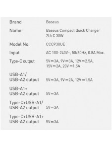 Baseus Kompakt snabbladdare 2x USB / USB Typ C 30W 3A Strömförsörjning Snabbladdning svart (CCXJ-E01)