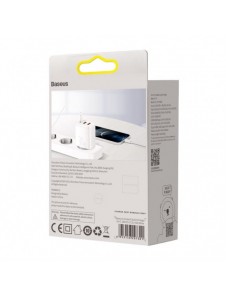 Baseus Kompakt snabbladdare 2x USB / USB Typ C 30W 3A Strömförsörjning Snabbladdning vit (CCXJ-E02)