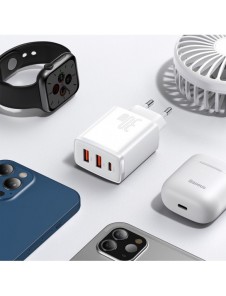 Baseus Kompakt snabbladdare 2x USB / USB Typ C 30W 3A Strömförsörjning Snabbladdning vit (CCXJ-E02)