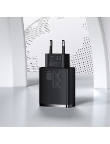 Baseus Kompakt snabbladdare 2x USB / USB Typ C 30W 3A Strömförsörjning Snabbladdning vit (CCXJ-E02)
