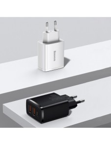 Baseus Kompakt snabbladdare 2x USB / USB Typ C 30W 3A Strömförsörjning Snabbladdning vit (CCXJ-E02)
