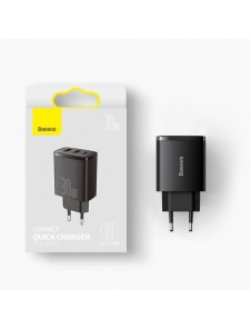 Baseus Kompakt snabbladdare 2x USB / USB Typ C 30W 3A Strömförsörjning Snabbladdning vit (CCXJ-E02)