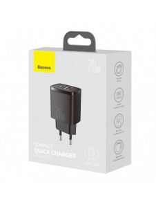 Baseus Kompakt snabbladdare USB / USB Typ C 20W 3A Power Delivery Quick Charge 3.0 svart (CCXJ-B01)