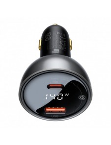 Baseus Digital Display Snabb Billaddare USB-A / USB-C PD3.1 140W svart + USB-C-kabel Baseus Superior Series 5A 240W 1m svart (CG