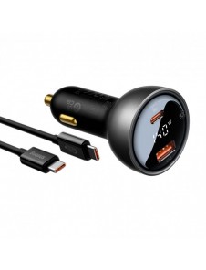 Baseus Digital Display Snabb Billaddare USB-A / USB-C PD3.1 140W svart + USB-C-kabel Baseus Superior Series 5A 240W 1m svart (CG