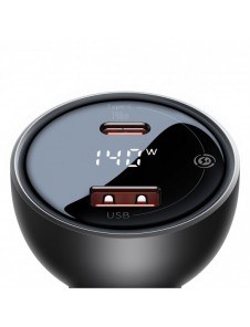 Baseus Digital Display Snabb Billaddare USB-A / USB-C PD3.1 140W svart + USB-C-kabel Baseus Superior Series 5A 240W 1m svart (CG