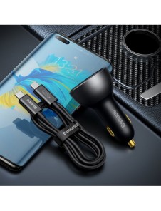 Baseus Digital Display Snabb Billaddare USB-A / USB-C PD3.1 140W svart + USB-C-kabel Baseus Superior Series 5A 240W 1m svart (CG