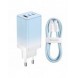 Baseus snabbladdare GaN 2 x USB Typ C / USB 65W QC PD blå (CCGP050103) + snabbladdningskabel USB Typ C 100W 1m blå
