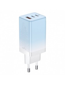 Baseus snabbladdare GaN 2 x USB Typ C / USB 65W QC PD blå (CCGP050103) + snabbladdningskabel USB Typ C 100W 1m blå