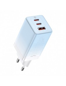 Baseus snabbladdare GaN 2 x USB Typ C / USB 65W QC PD blå (CCGP050103) + snabbladdningskabel USB Typ C 100W 1m blå