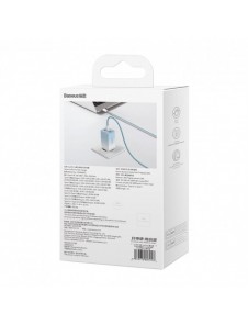 Baseus snabbladdare GaN 2 x USB Typ C / USB 65W QC PD blå (CCGP050103) + snabbladdningskabel USB Typ C 100W 1m blå