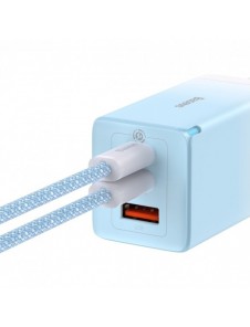 Baseus snabbladdare GaN 2 x USB Typ C / USB 65W QC PD blå (CCGP050103) + snabbladdningskabel USB Typ C 100W 1m blå