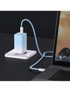 Baseus snabbladdare GaN 2 x USB Typ C / USB 65W QC PD blå (CCGP050103) + snabbladdningskabel USB Typ C 100W 1m blå