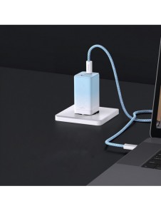 Baseus snabbladdare GaN 2 x USB Typ C / USB 65W QC PD blå (CCGP050103) + snabbladdningskabel USB Typ C 100W 1m blå