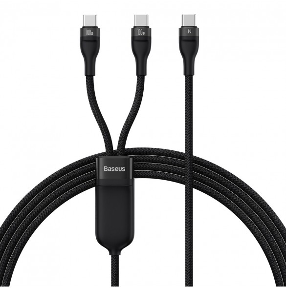 Baseus Flash Series II snabbladdningskabel 2in1 USB-C - 2xUSB-C 100W 1,5m svart