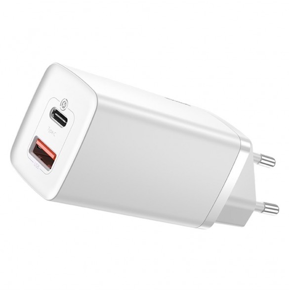 Baseus GaN2 Lite snabbladdare 65W USB / USB Typ C Quick Charge 3.0 Power Delivery (galliumnitrid) vit (CCGAN2L-B02)