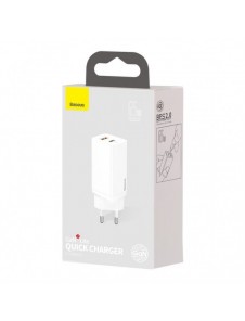Baseus GaN2 Lite snabbladdare 65W USB / USB Typ C Quick Charge 3.0 Power Delivery (galliumnitrid) vit (CCGAN2L-B02)
