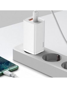 Baseus GaN2 Lite snabbladdare 65W USB / USB Typ C Quick Charge 3.0 Power Delivery (galliumnitrid) vit (CCGAN2L-B02)
