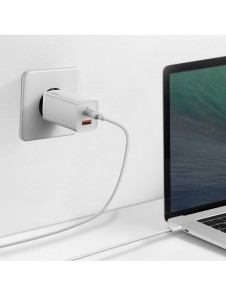 Baseus GaN2 Lite snabbladdare 65W USB / USB Typ C Quick Charge 3.0 Power Delivery (galliumnitrid) vit (CCGAN2L-B02)