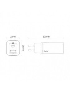 Baseus GaN2 Lite snabbladdare 65W USB / USB Typ C Quick Charge 3.0 Power Delivery (galliumnitrid) vit (CCGAN2L-B02)