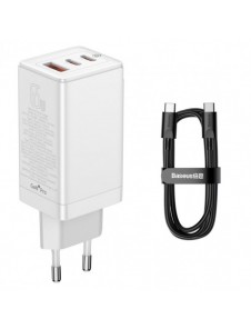 Baseus GaN3 Pro snabb universal GaN-laddare 2 x USB Typ C / USB + kabel USB Typ C - USB Typ C 65W PD3.0, QC4.0 +, AFC vit (CCGP0