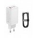 Baseus GaN3 Pro snabb universal GaN-laddare 2 x USB Typ C / USB + kabel USB Typ C - USB Typ C 65W PD3.0, QC4.0 +, AFC vit (CCGP0