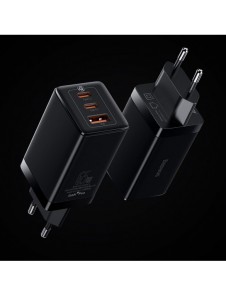 Baseus GaN3 Pro snabb universal GaN-laddare 2 x USB Typ C / USB + kabel USB Typ C - USB Typ C 65W PD3.0, QC4.0 +, AFC vit (CCGP0