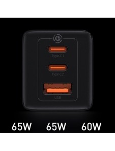 Baseus GaN3 Pro snabb universal GaN-laddare 2 x USB Typ C / USB + kabel USB Typ C - USB Typ C 65W PD3.0, QC4.0 +, AFC vit (CCGP0