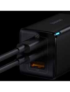 Baseus GaN3 Pro snabb universal GaN-laddare 2 x USB Typ C / USB + kabel USB Typ C - USB Typ C 65W PD3.0, QC4.0 +, AFC vit (CCGP0