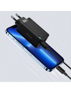 Baseus GaN3 Pro snabb universal GaN-laddare 2 x USB Typ C / USB + kabel USB Typ C - USB Typ C 65W PD3.0, QC4.0 +, AFC vit (CCGP0