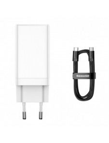 Baseus GaN3 Pro snabb universal GaN-laddare 2 x USB Typ C / USB + kabel USB Typ C - USB Typ C 65W PD3.0, QC4.0 +, AFC vit (CCGP0