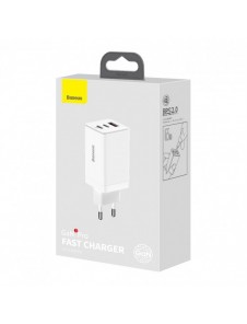 Baseus GaN3 Pro snabb universal GaN-laddare 2 x USB Typ C / USB + kabel USB Typ C - USB Typ C 65W PD3.0, QC4.0 +, AFC vit (CCGP0