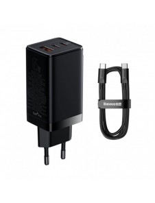 Baseus GaN3 Pro snabb universal GaN-laddare 2 x USB Typ C / USB 65W PD3.0, QC4.0 +, AFC svart + USB Typ C - USB Typ C-kabel 1m (