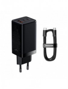 Baseus GaN3 Pro snabb universal GaN-laddare 2 x USB Typ C / USB 65W PD3.0, QC4.0 +, AFC svart + USB Typ C - USB Typ C-kabel 1m (