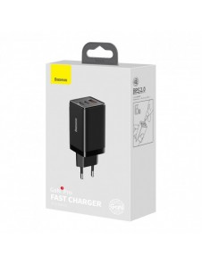 Baseus GaN3 Pro snabb universal GaN-laddare 2 x USB Typ C / USB 65W PD3.0, QC4.0 +, AFC svart + USB Typ C - USB Typ C-kabel 1m (