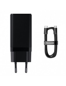 Baseus GaN3 Pro snabb universal GaN-laddare 2 x USB Typ C / USB 65W PD3.0, QC4.0 +, AFC svart + USB Typ C - USB Typ C-kabel 1m (