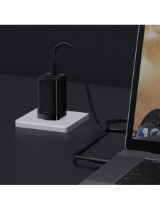 Baseus GaN3 Pro snabb universal GaN-laddare 2 x USB Typ C / USB 65W PD3.0, QC4.0 +, AFC svart + USB Typ C - USB Typ C-kabel 1m (