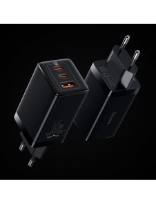 Baseus GaN3 Pro snabb universal GaN-laddare 2 x USB Typ C / USB 65W PD3.0, QC4.0 +, AFC svart + USB Typ C - USB Typ C-kabel 1m (