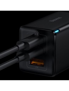 Baseus GaN3 Pro snabb universal GaN-laddare 2 x USB Typ C / USB 65W PD3.0, QC4.0 +, AFC svart + USB Typ C - USB Typ C-kabel 1m (