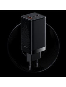 Baseus GaN3 Pro snabb universal GaN-laddare 2 x USB Typ C / USB 65W PD3.0, QC4.0 +, AFC svart + USB Typ C - USB Typ C-kabel 1m (