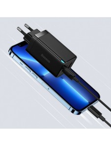 Baseus GaN3 Pro snabb universal GaN-laddare 2 x USB Typ C / USB 65W PD3.0, QC4.0 +, AFC svart + USB Typ C - USB Typ C-kabel 1m (