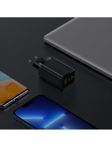 Baseus GaN3 Pro snabb universal GaN-laddare 2 x USB Typ C / USB 65W PD3.0, QC4.0 +, AFC svart + USB Typ C - USB Typ C-kabel 1m (